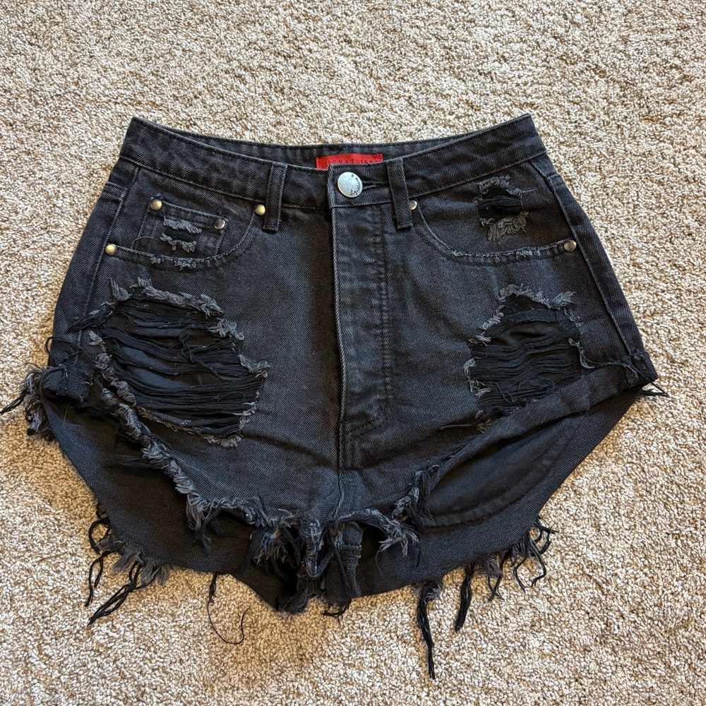 Signature 8 Distressed Black Denim Shorts